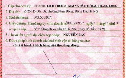 Thủ tục cấp giấy phép kinh doanh vận tải bằng xe ô tô