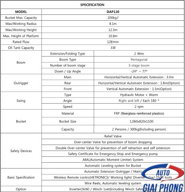 Thang Nâng Người Làm Việc Trên Cao Dasan DAP 120 12.3m