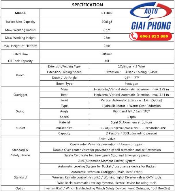 Xe Thang Nâng Người Làm Việc Trên Cao Dasan CT180 18m