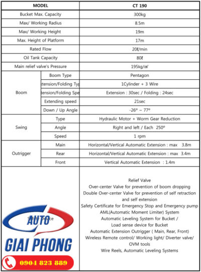 Xe Thang Nâng Người Làm Việc Trên Cao Dasan CT190 19m